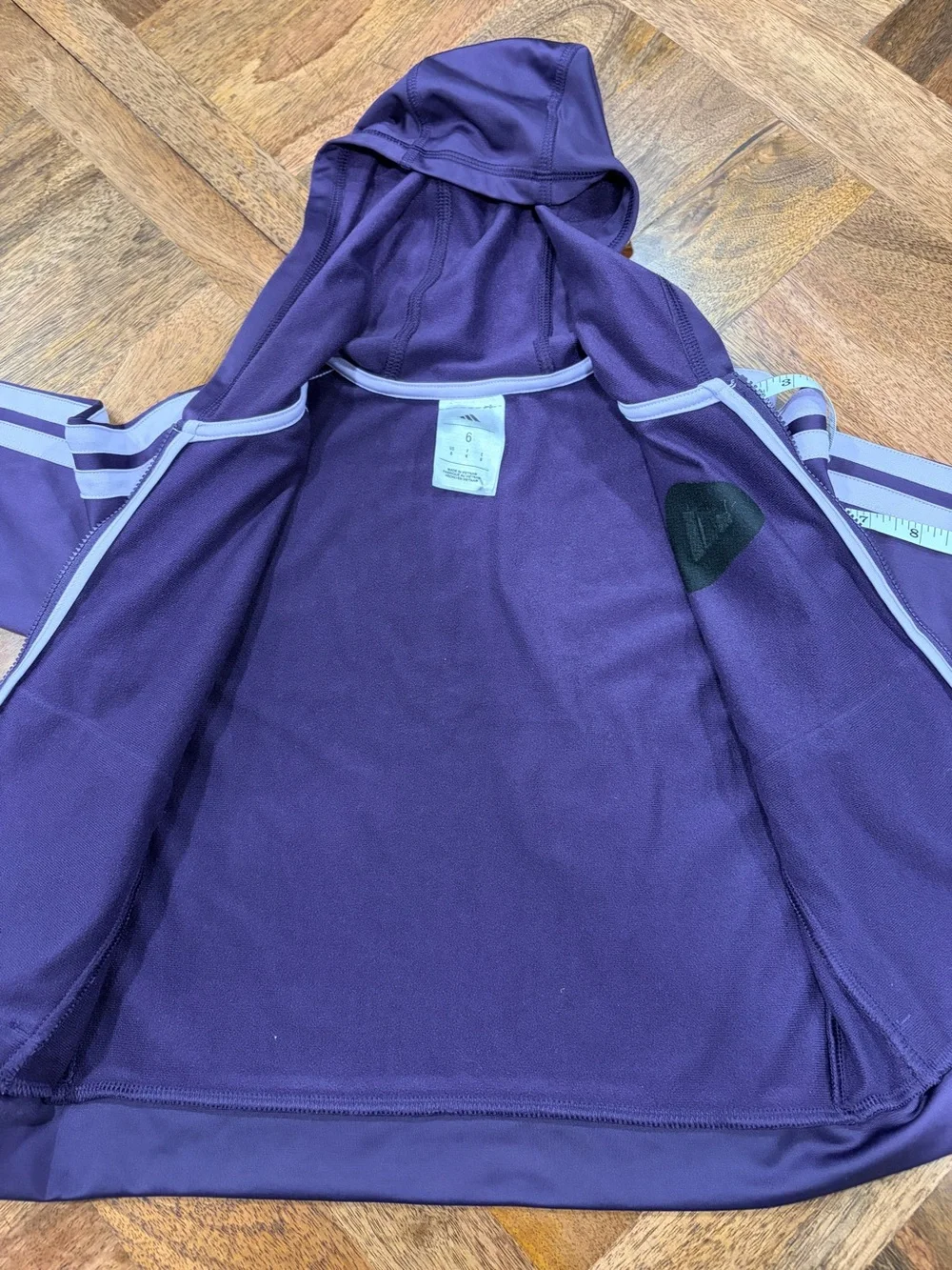 adidas Girls Track Jacket and Pants Suit Set Purple with Lavender Stripes Sz 6 S